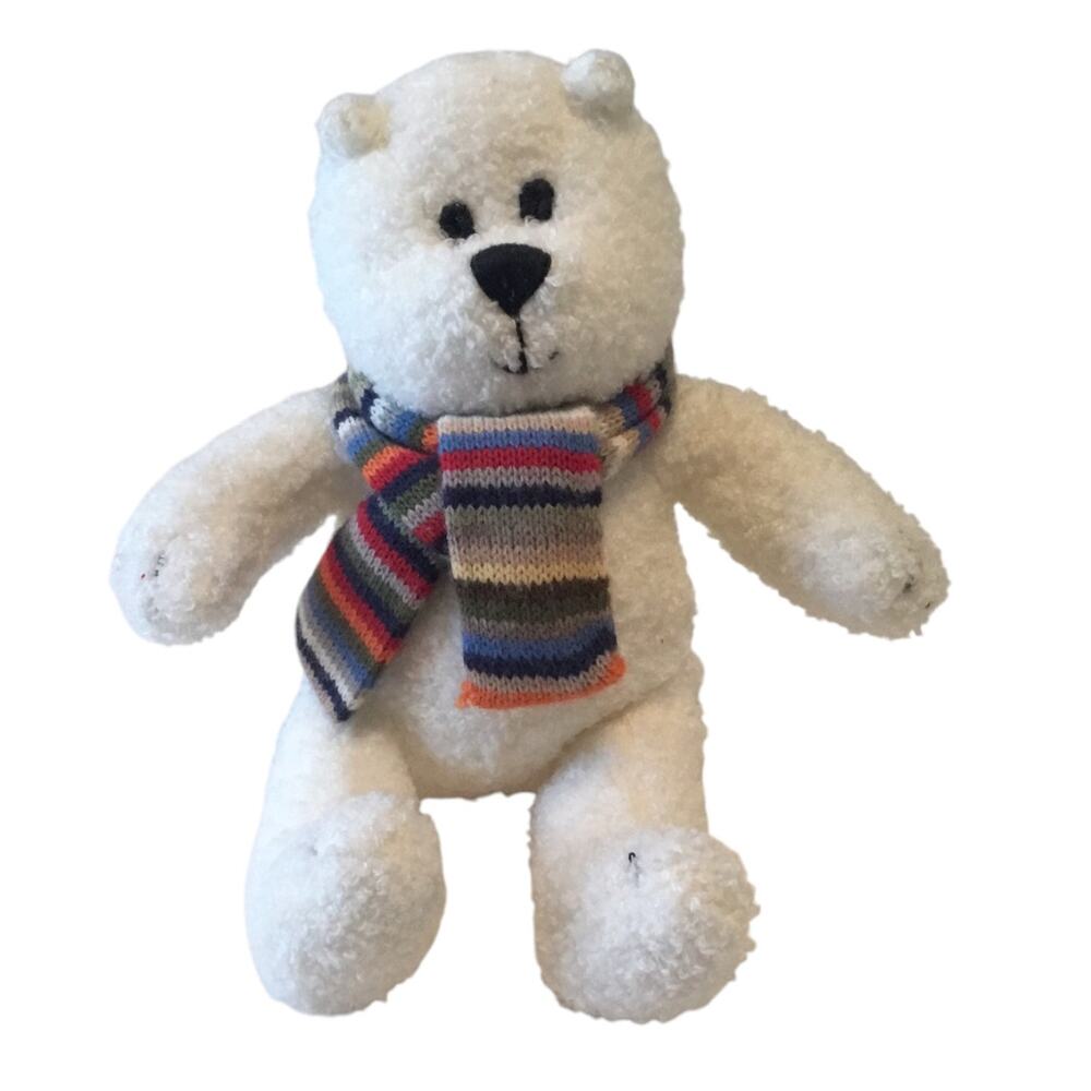 Polar Plush Bear Baby GAP White Striped Knit Scarf Vintage